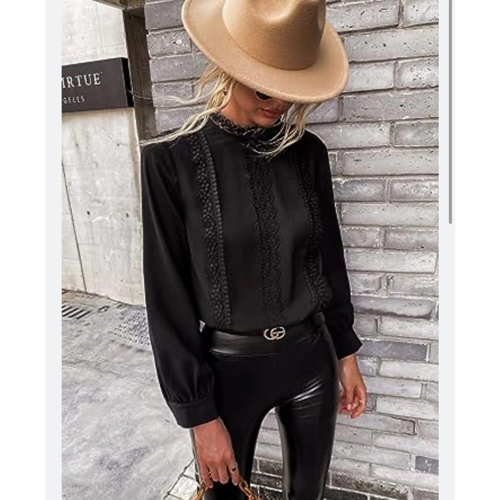 Vintage Black Ruffle High Neck Sheer Blouse Size S EUC - Picture 10 of 11